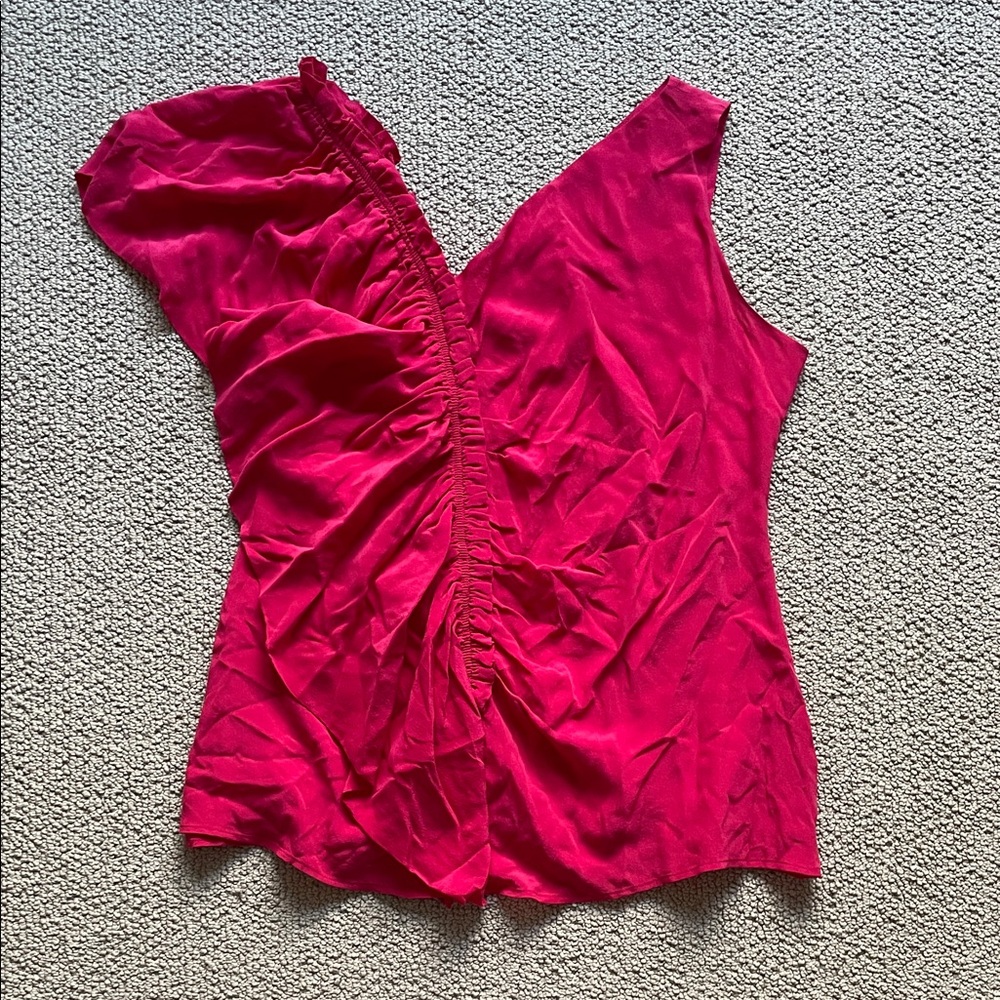 Soft Surroundings Vibrant Pink Ruffled Blouse